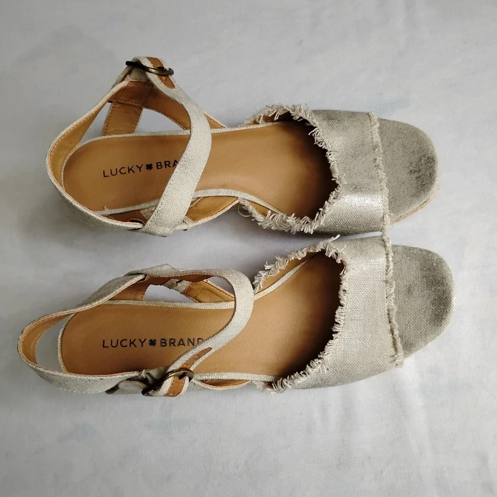 Lucky Brand Sandals 9.5 Mindra‎ Espadrille Wedge Beach Boho Resort